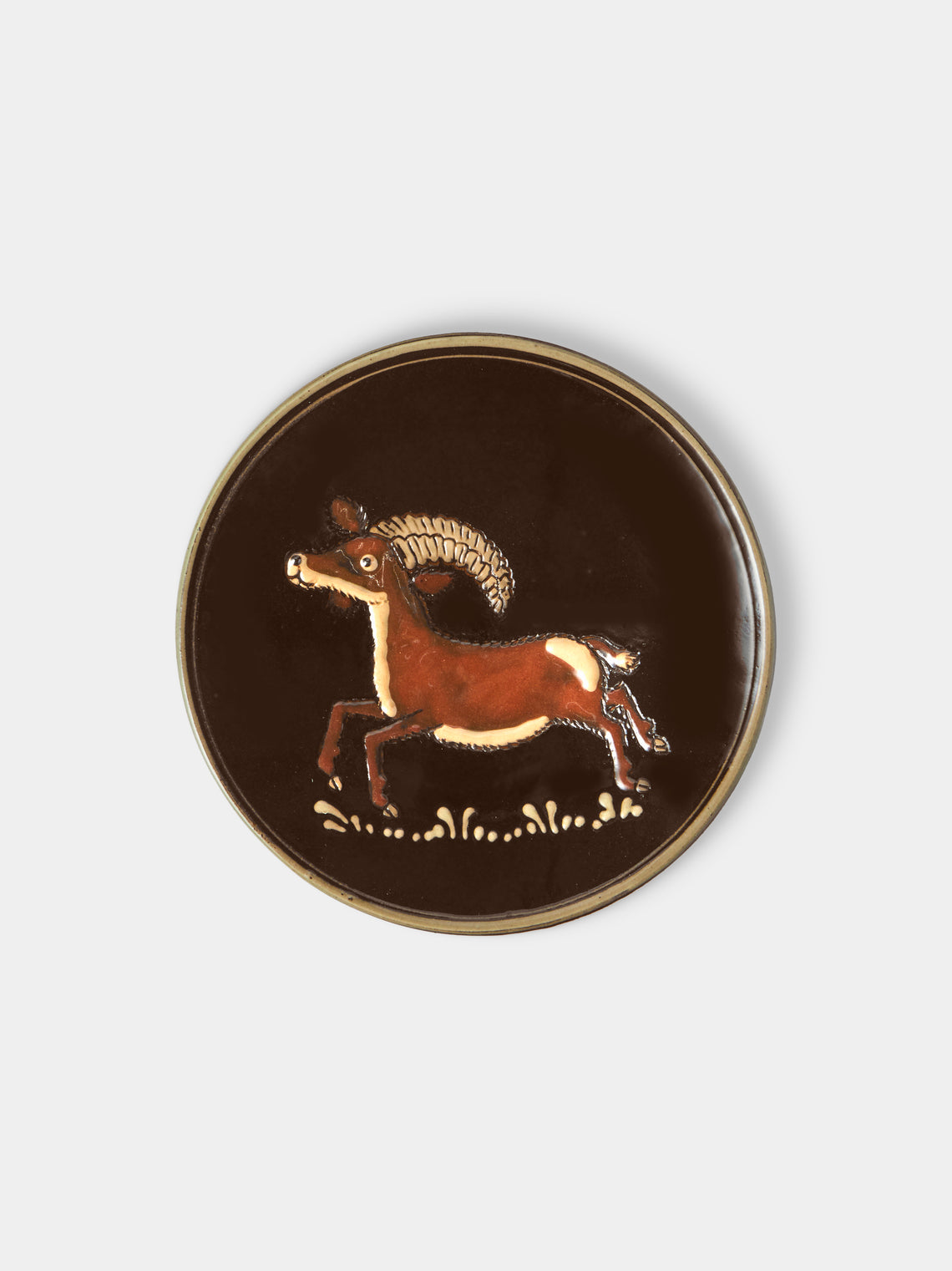 Poterie d’Évires - Animals Hand-Painted Ceramic Plates – 5.5in/14cm (Set of 4) - Dark Brown - ABASK