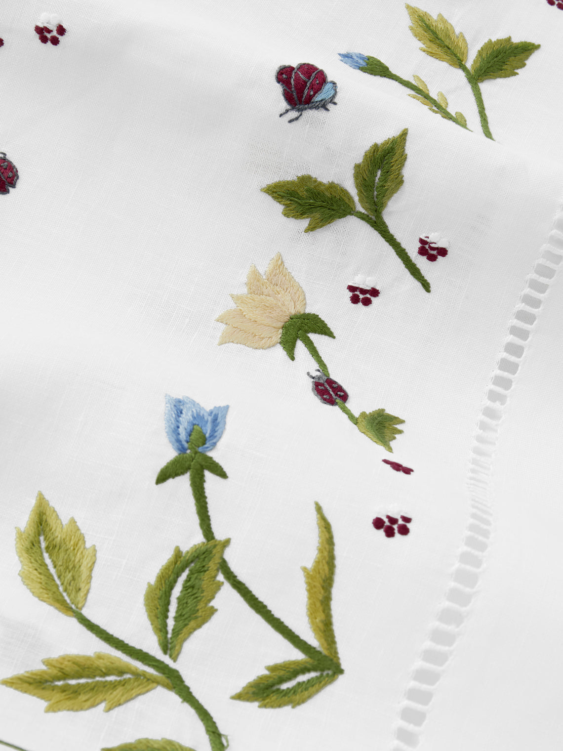 ERI Textiles - Flower Meadow Hand-Embroidered Rectangular Tablecloth (118in/3m) - Multiple - ABASK