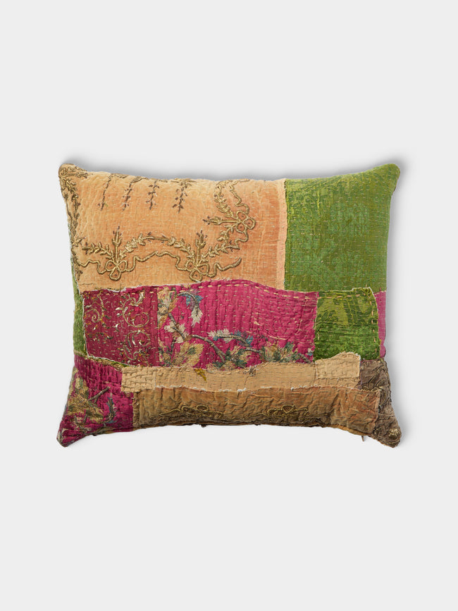 By Walid - 19th-Century Ottoman Sirma and Silk-Damask Patchwork Cotton Cushion (19.5in/50cm) - Multiple - ABASK - 