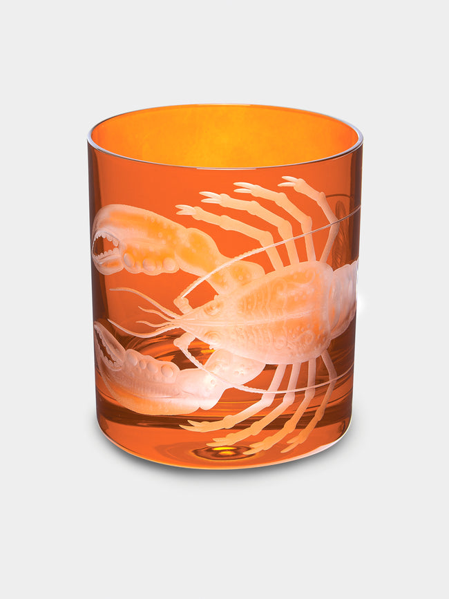 Artel - Lobster Hand-Engraved Crystal Double Old Fashioned Glass (12.5oz/365ml) - Orange - ABASK - 