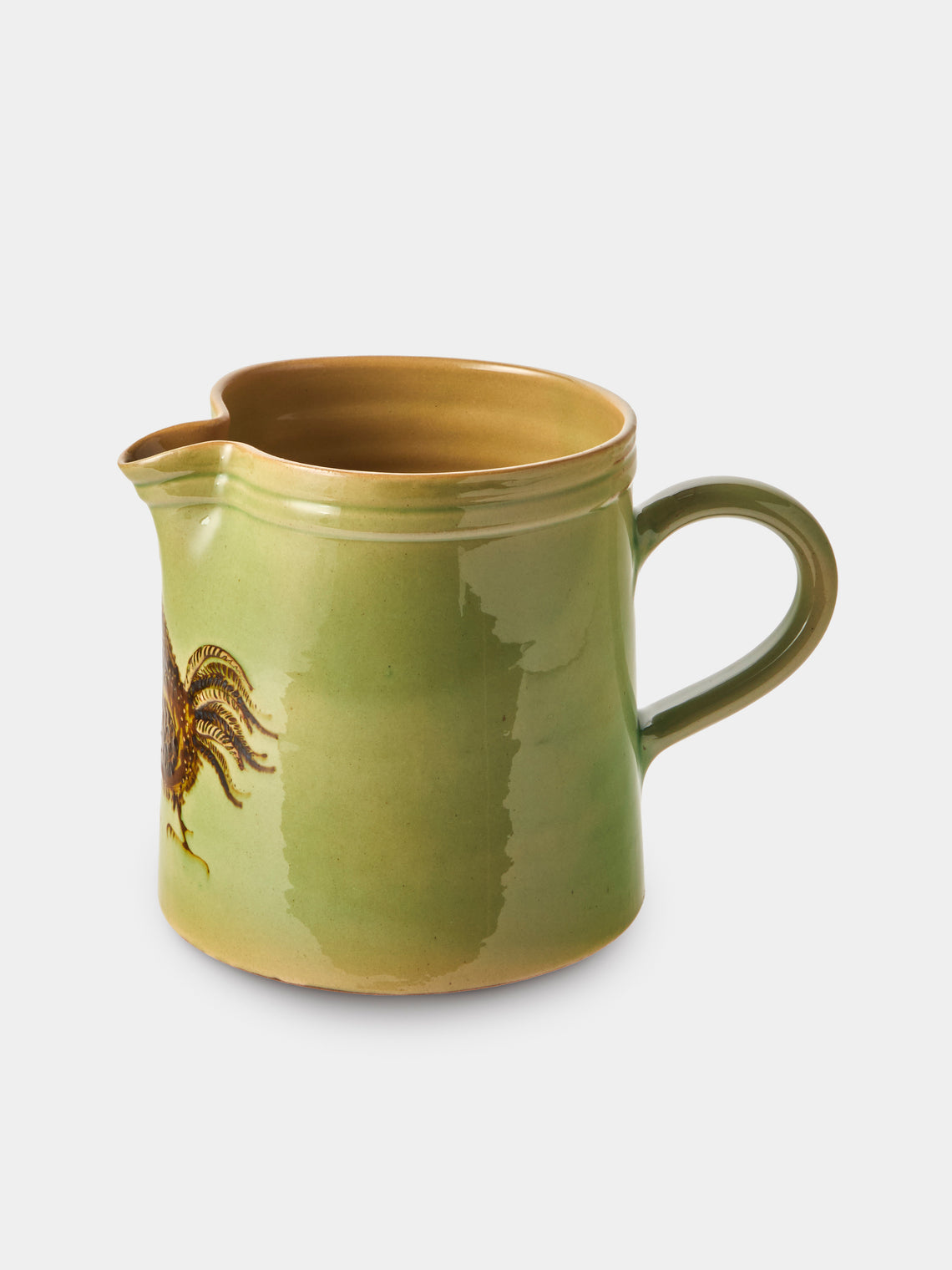 Poterie d’Évires - Chickens Hand-Painted Ceramic Straight-Edge Medium Jug - Green - ABASK