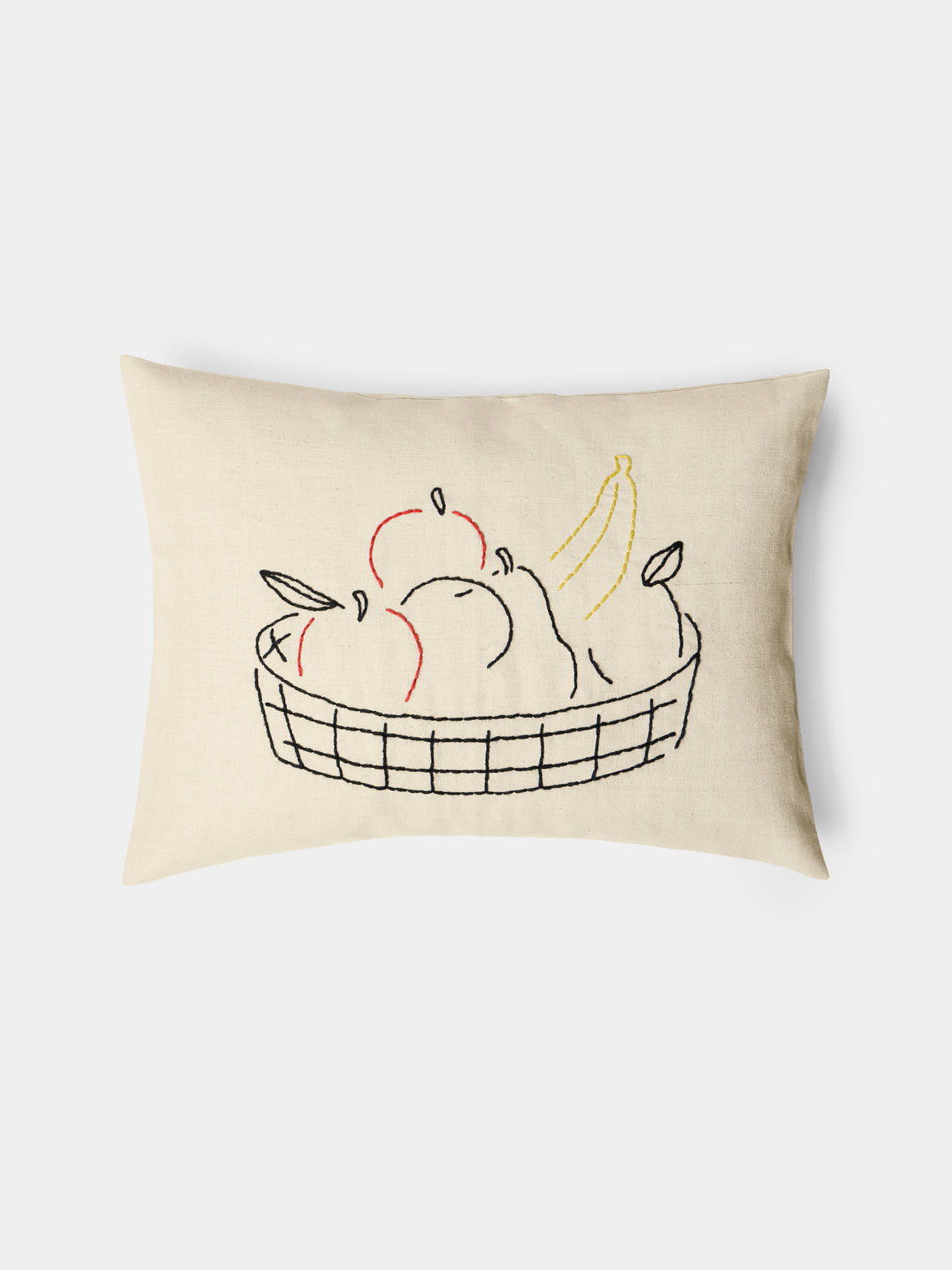 Oeuvres Sensibles - Fruit Bowl Hand-Embroidered Cotton and Hemp Linen Cushion (15.5in/40cm) - Cream - ABASK - 