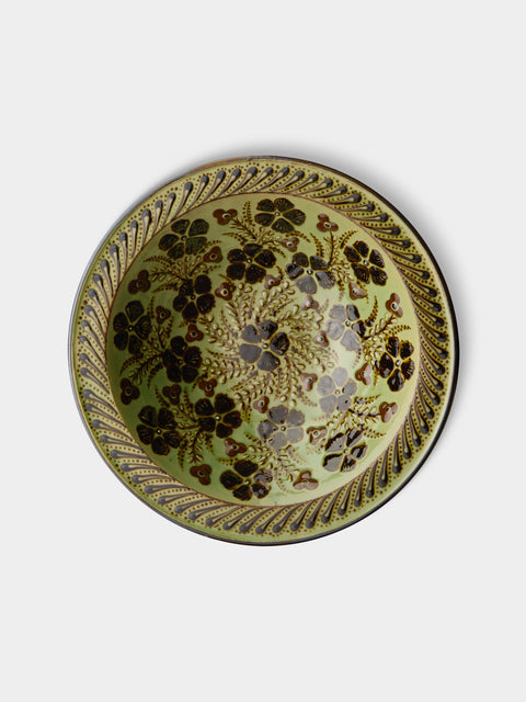 Poterie d’Évires - Flowers Hand-Painted Ceramic Serving Bowl - Green - ABASK