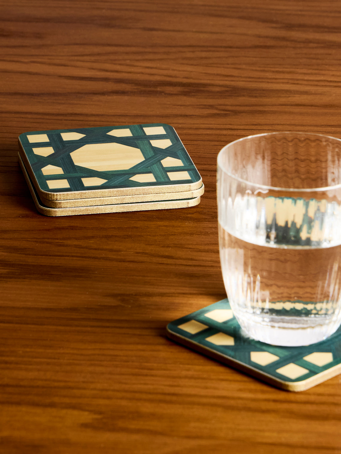 HestiaLiving - Epoch Wood Coasters (Set of 4) - Dark Green - ABASK