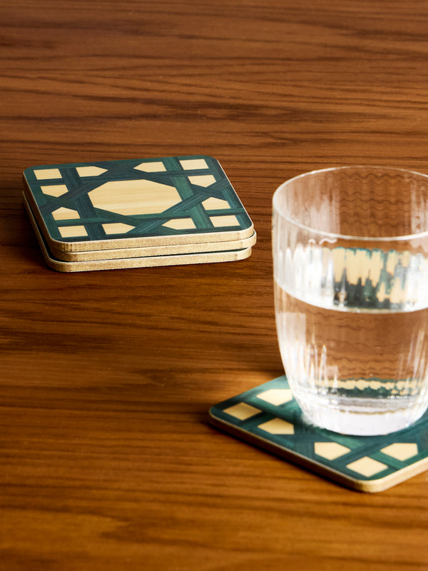 HestiaLiving - Epoch Wood Coasters (Set of 4) - Dark Green - ABASK