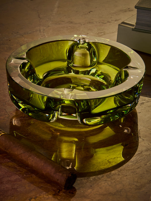 Antique and Vintage - Mid-Century Crystal Ashtray - green - ABASK