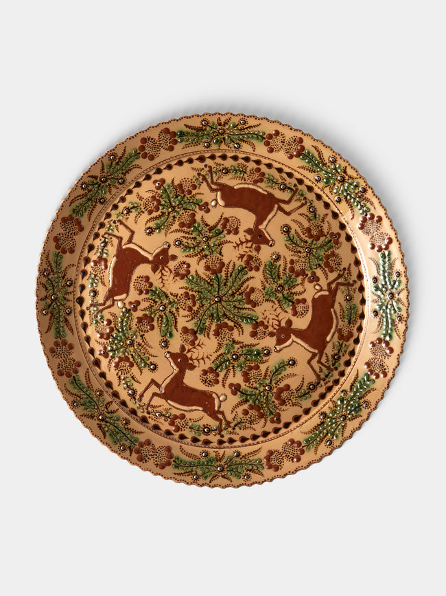 Poterie d’Évires - Stags Hand-Painted Ceramic Large Platter - Cream - ABASK - 