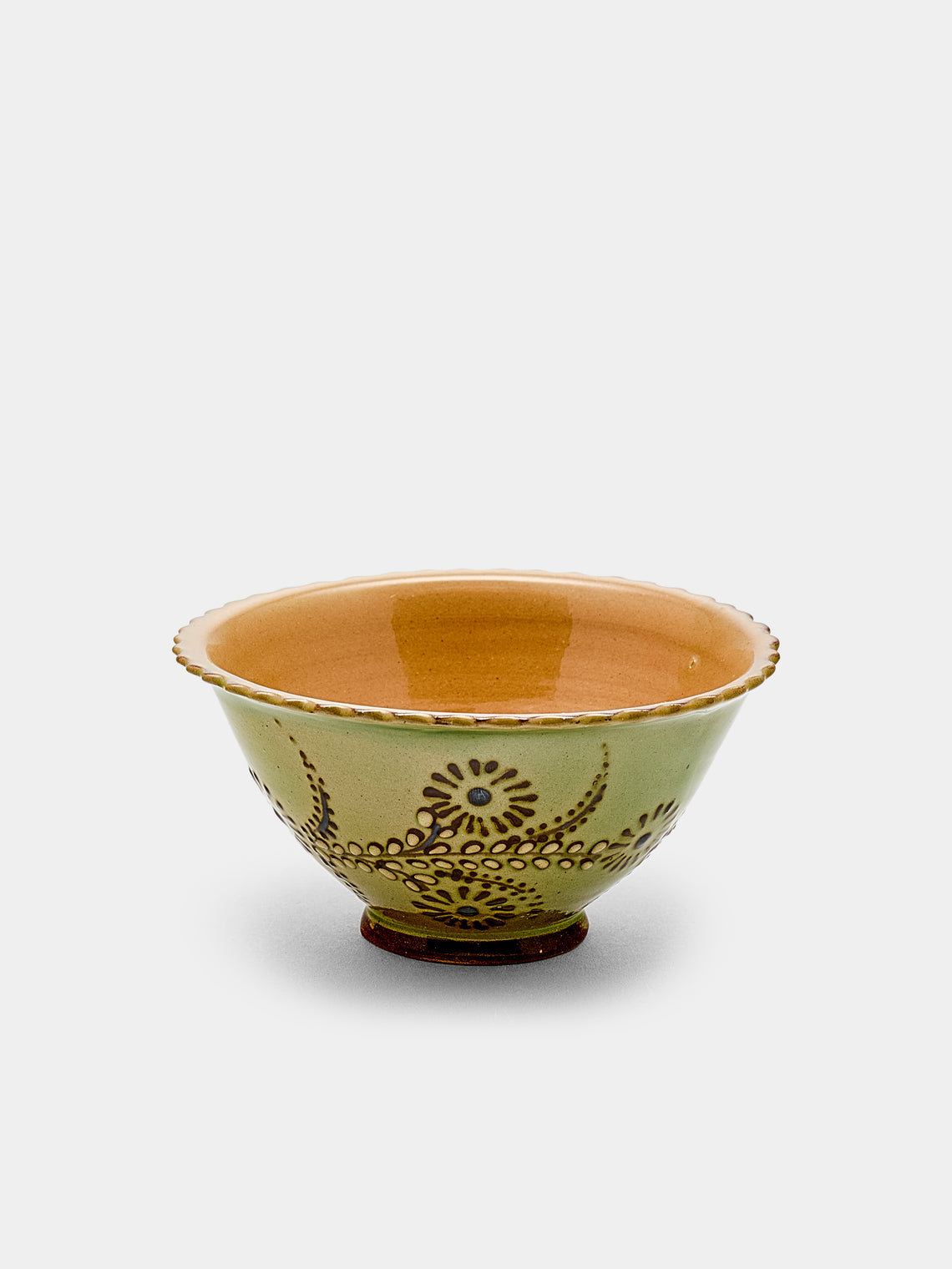 Poterie d’Évires - Flowers Hand-Painted Ceramic Small Fluted Bowls (Set of 8) - Green - ABASK