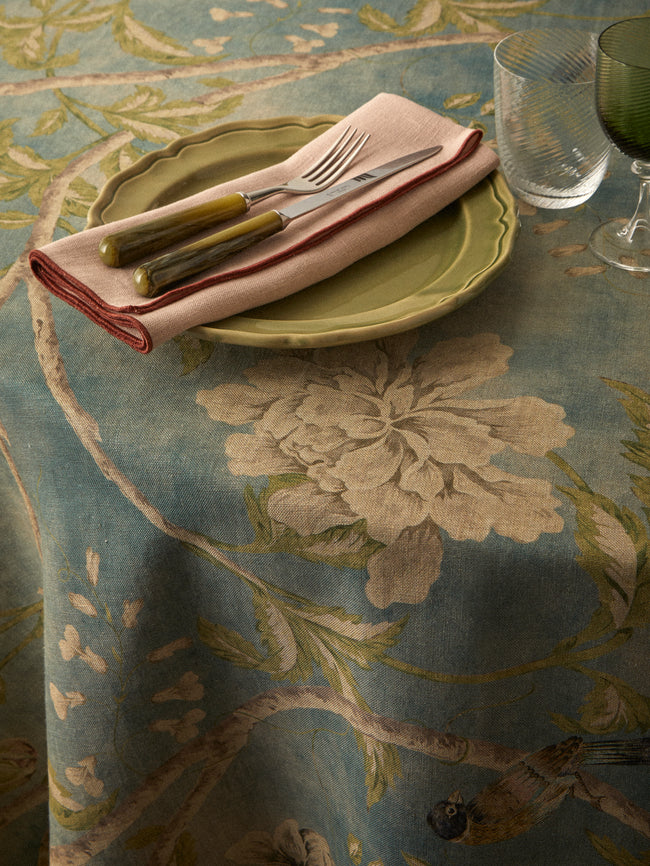 Borgo delle Tovaglie - Filo Affresco Embroidered Linen Round Tablecloth (110in/2.8m) - Blue - ABASK
