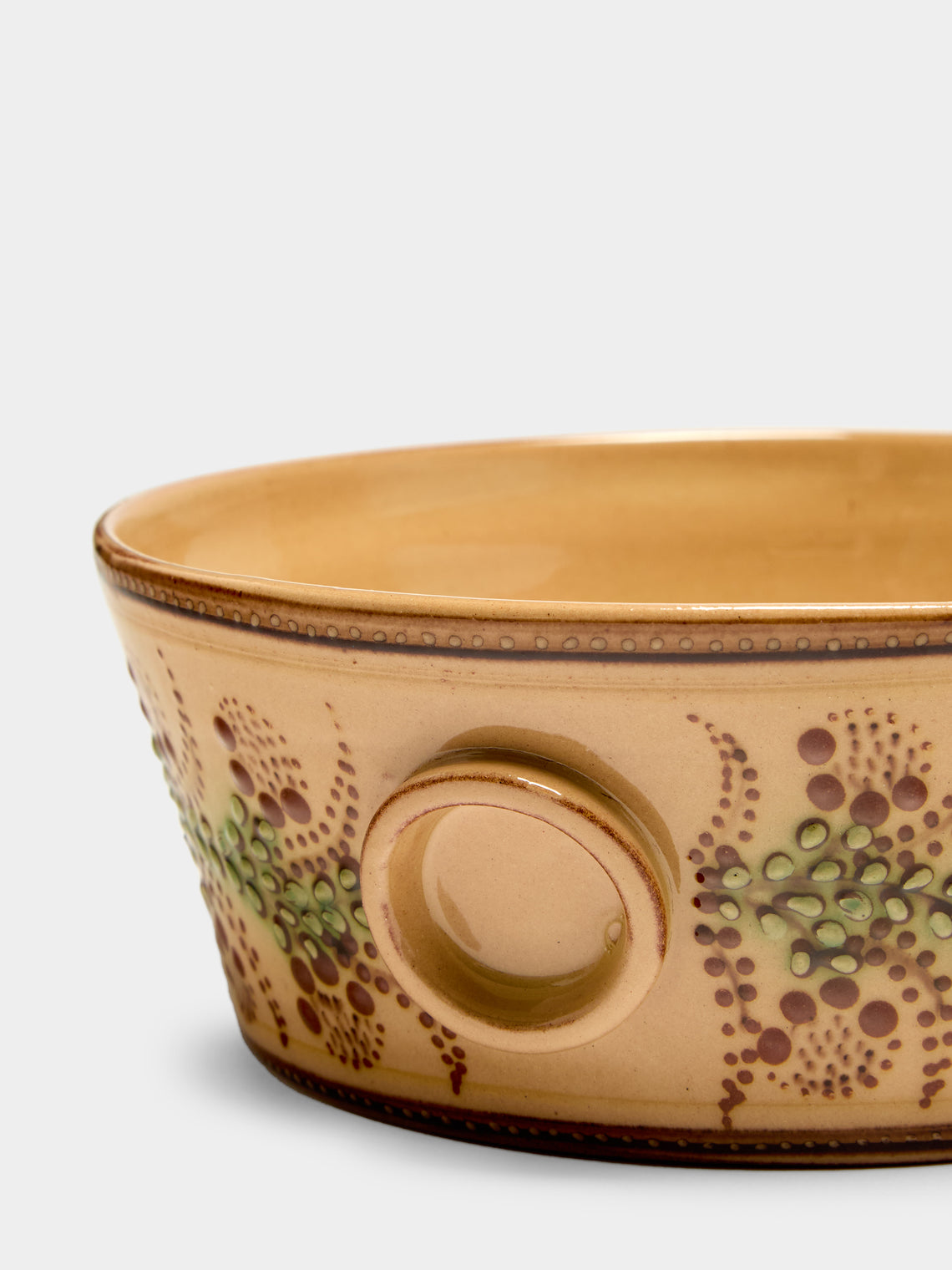 Poterie d’Évires - Flowers Hand-Painted Ceramic Small Handled Serving Bowl - Cream - ABASK