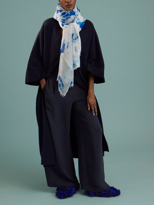 Suzusan - Shibori Cashmere Featherweight Shawl | One Size - Blue - ABASK