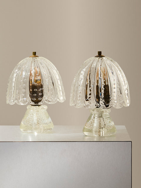 Antique and Vintage - | Set of 2 | 1950s Barovier Murano Glass Table Lamps - Clear - ABASK