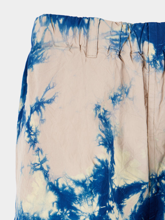 Suzusan - Shibori Cotton Wide Drawstring Shorts | Size: M - Blue - ABASK