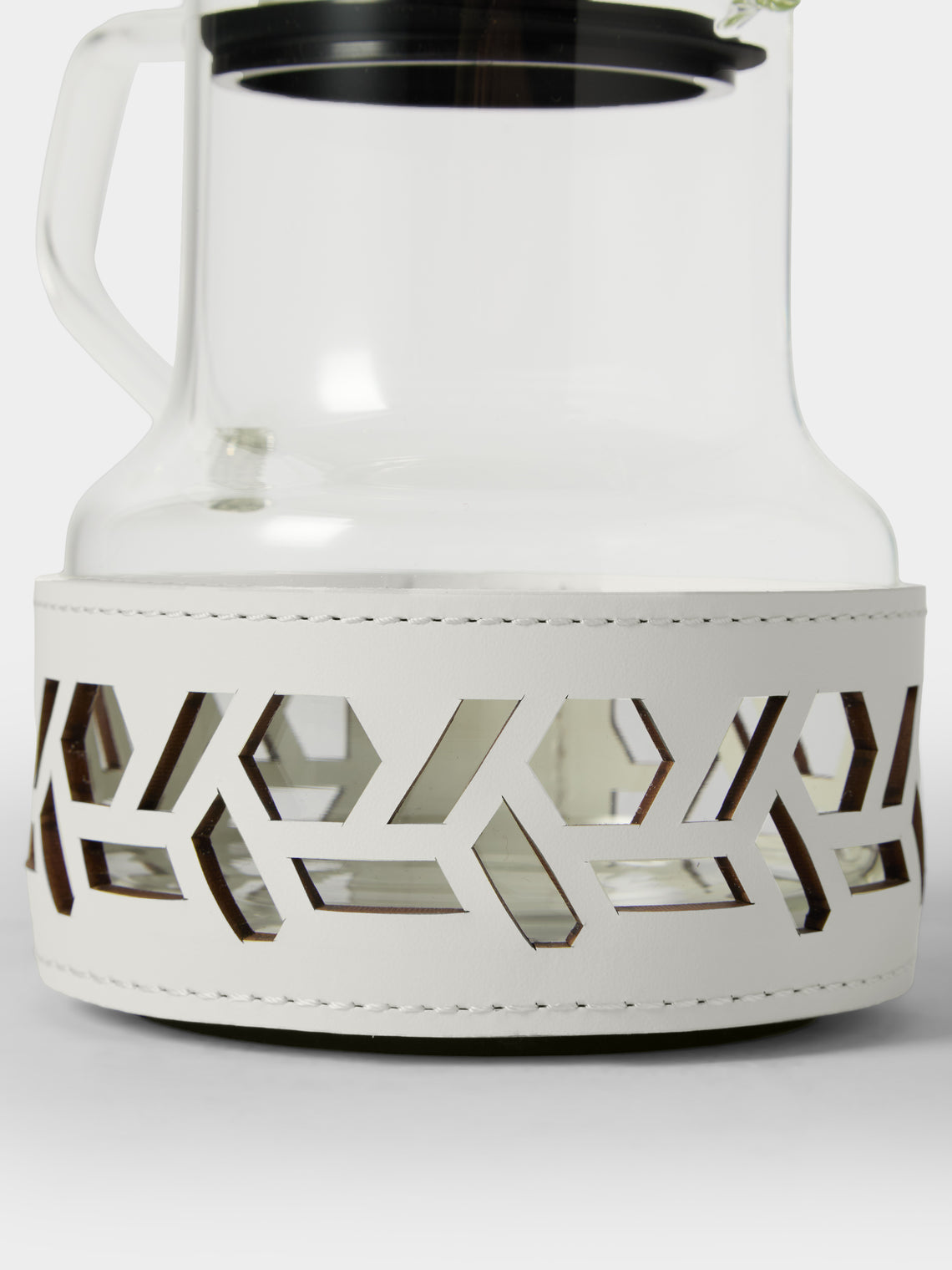 RUDI - Messina Glass and Leather Teapot - White - ABASK