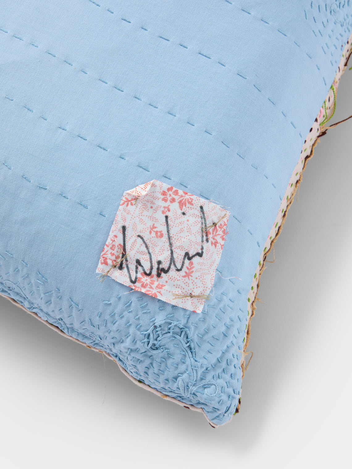 By Walid - 19th-Century Embroidered Cotton Patchwork Cushion (25.5in/65cm) - Multiple - ABASK