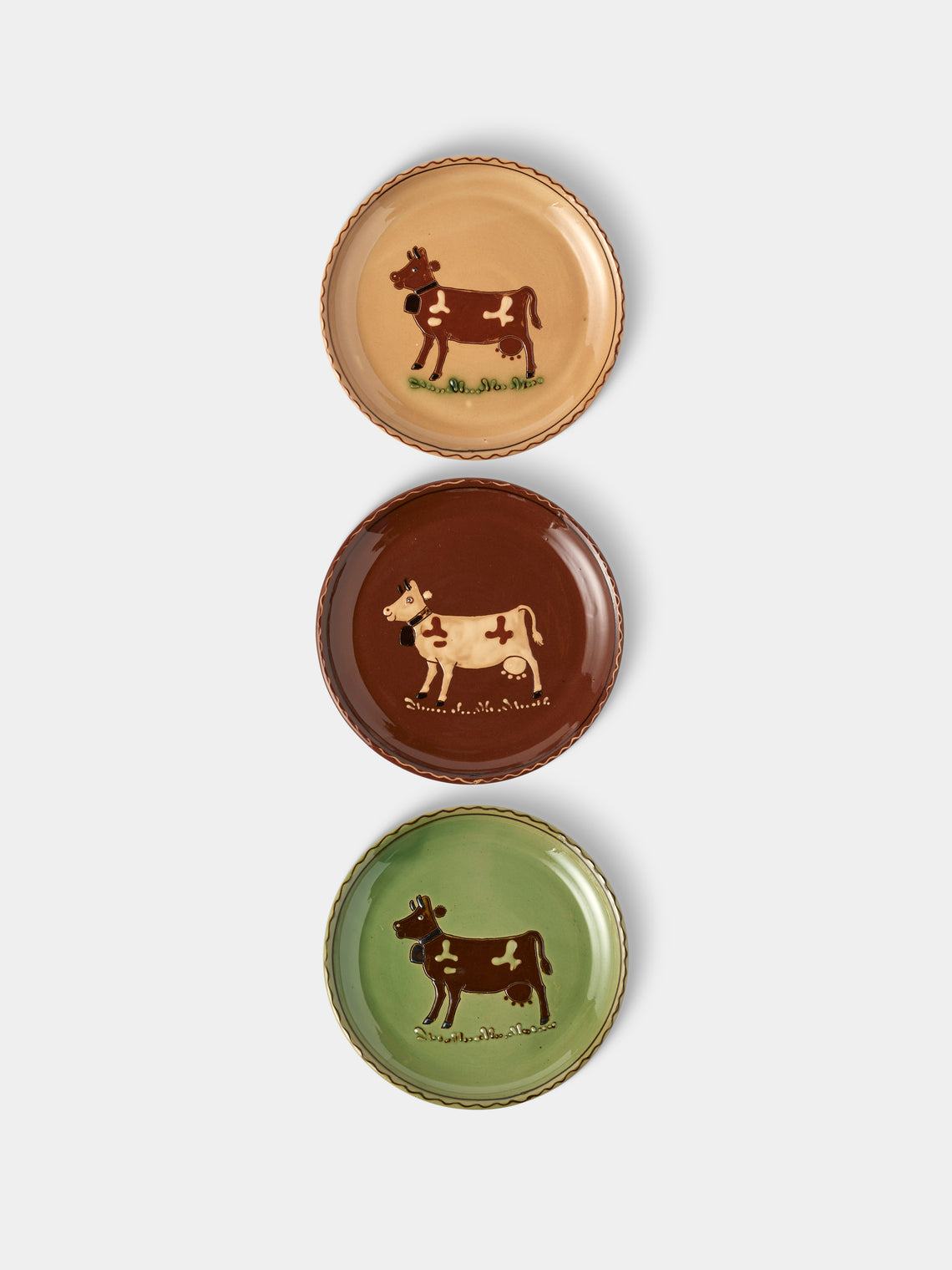 Poterie d’Évires - Cows Hand-Painted Ceramic Plates – 8in/20cm (Set of 3) - Multiple - ABASK - 