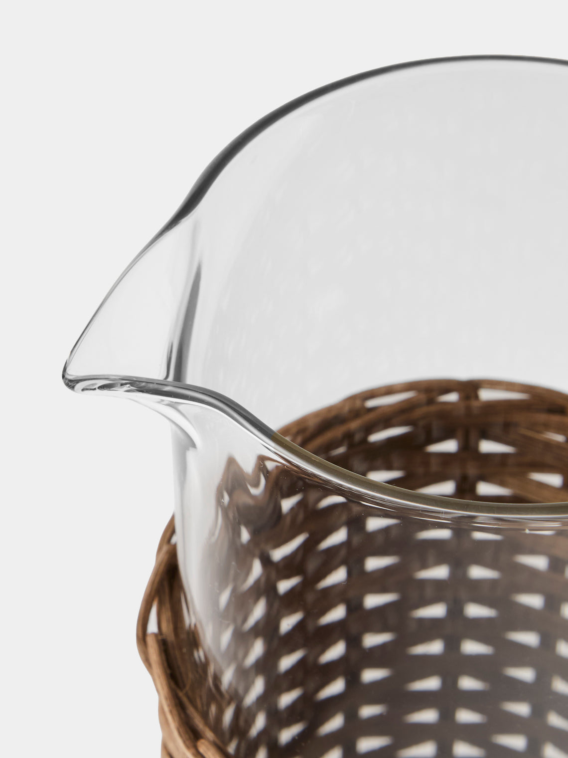 Pigment France - Marseille Leather and Rattan Glass Pitcher (42oz/1.2L) - Brown - ABASK