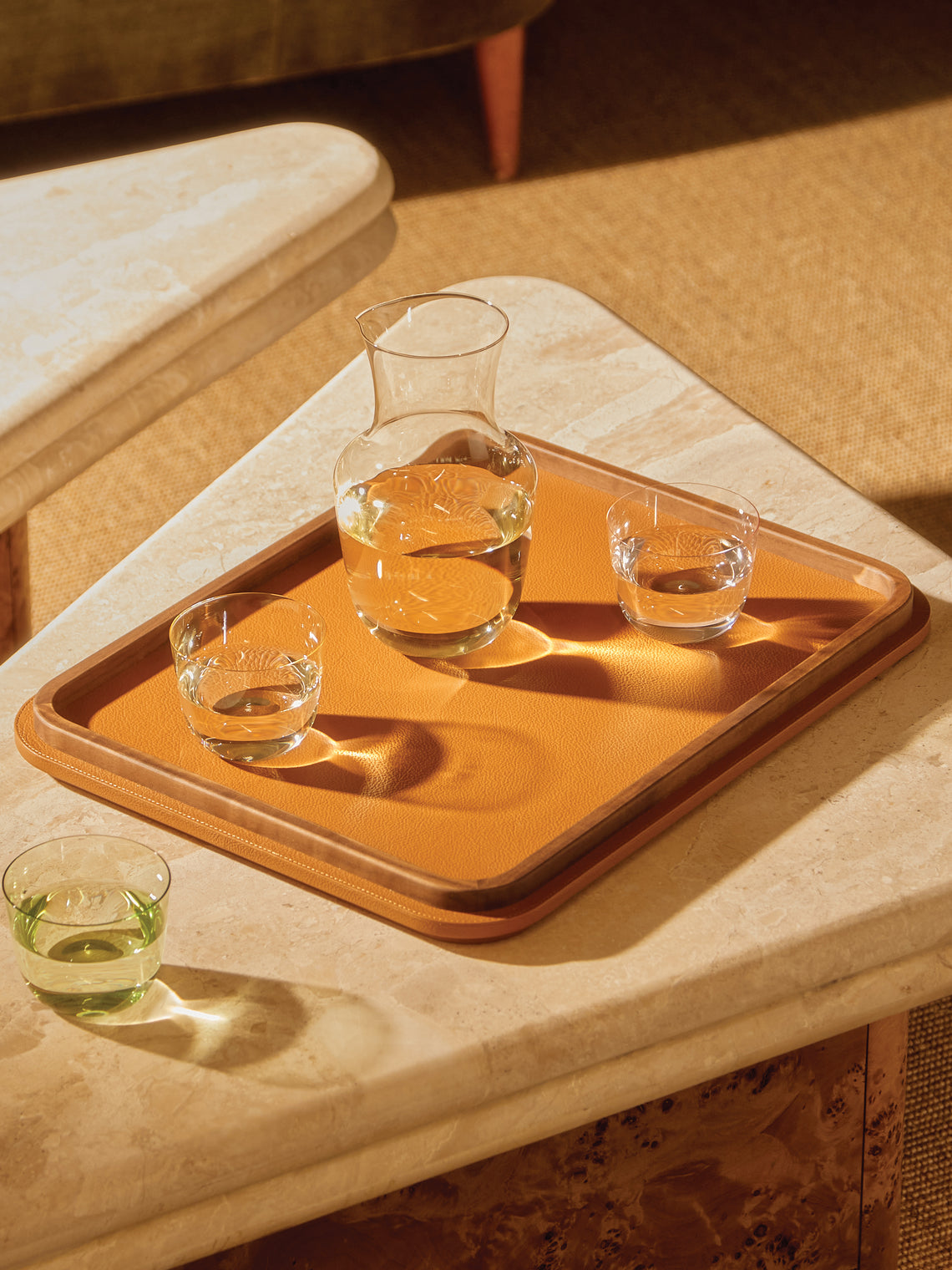 Giobagnara x Poltrona Frau - Walnut and Leather Tray (18.5in/47cm) - Tan - ABASK