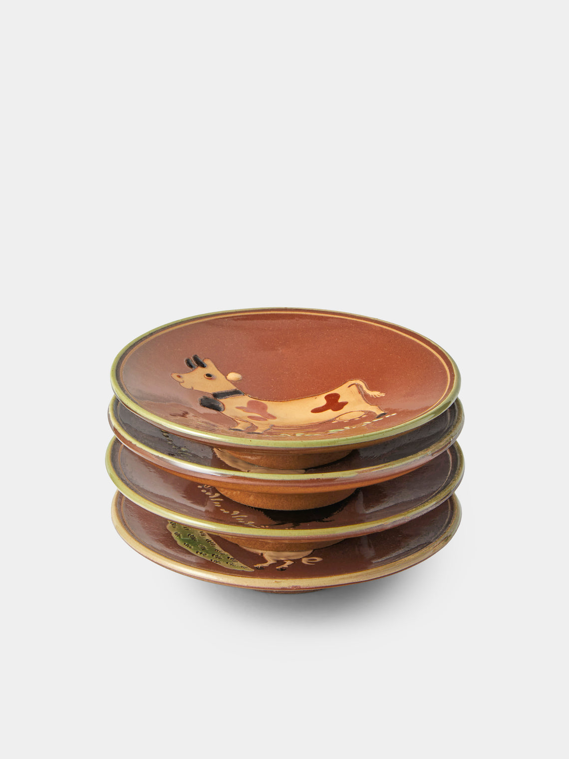Poterie d’Évires - Animals Hand-Painted Ceramic Plates – 5.5in/14cm (Set of 4) - Light Brown - ABASK