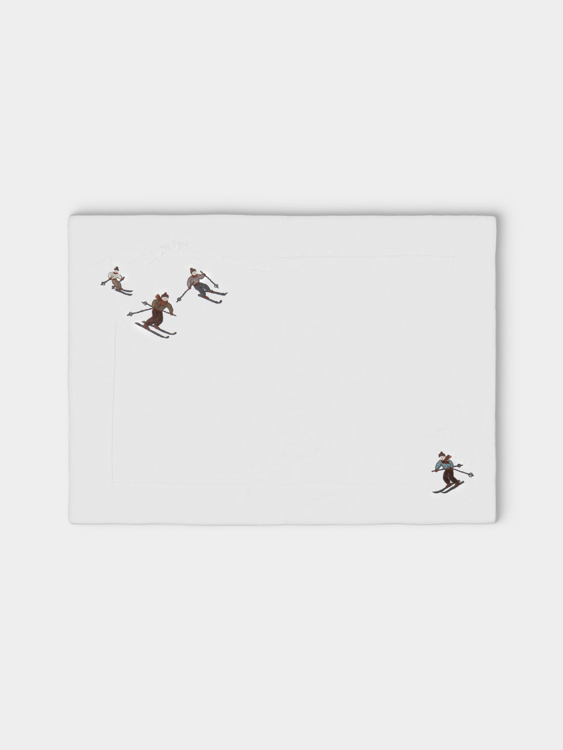 ERI Textiles - | Set of 4 | Skiers Hand-Embroidered Linen Placemats - Multiple - ABASK