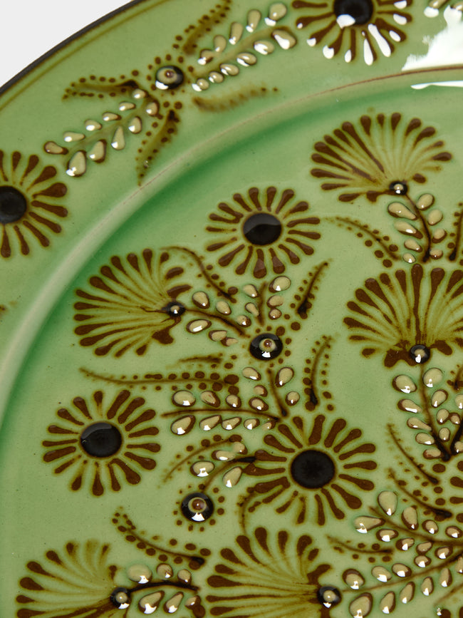 Poterie d’Évires - Flowers Hand-Painted Ceramic Round Platter - Green - ABASK