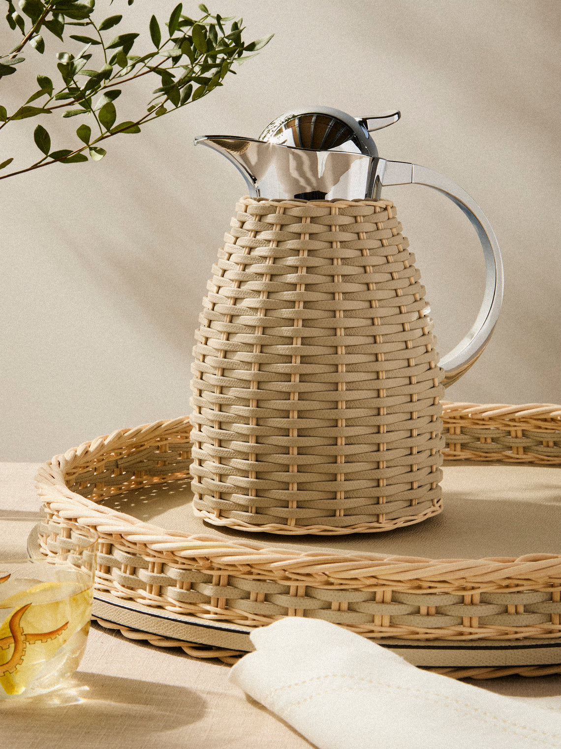 Pigment France - Chantilly Leather and Rattan Carafe (42oz/1.2L) - Cream - ABASK