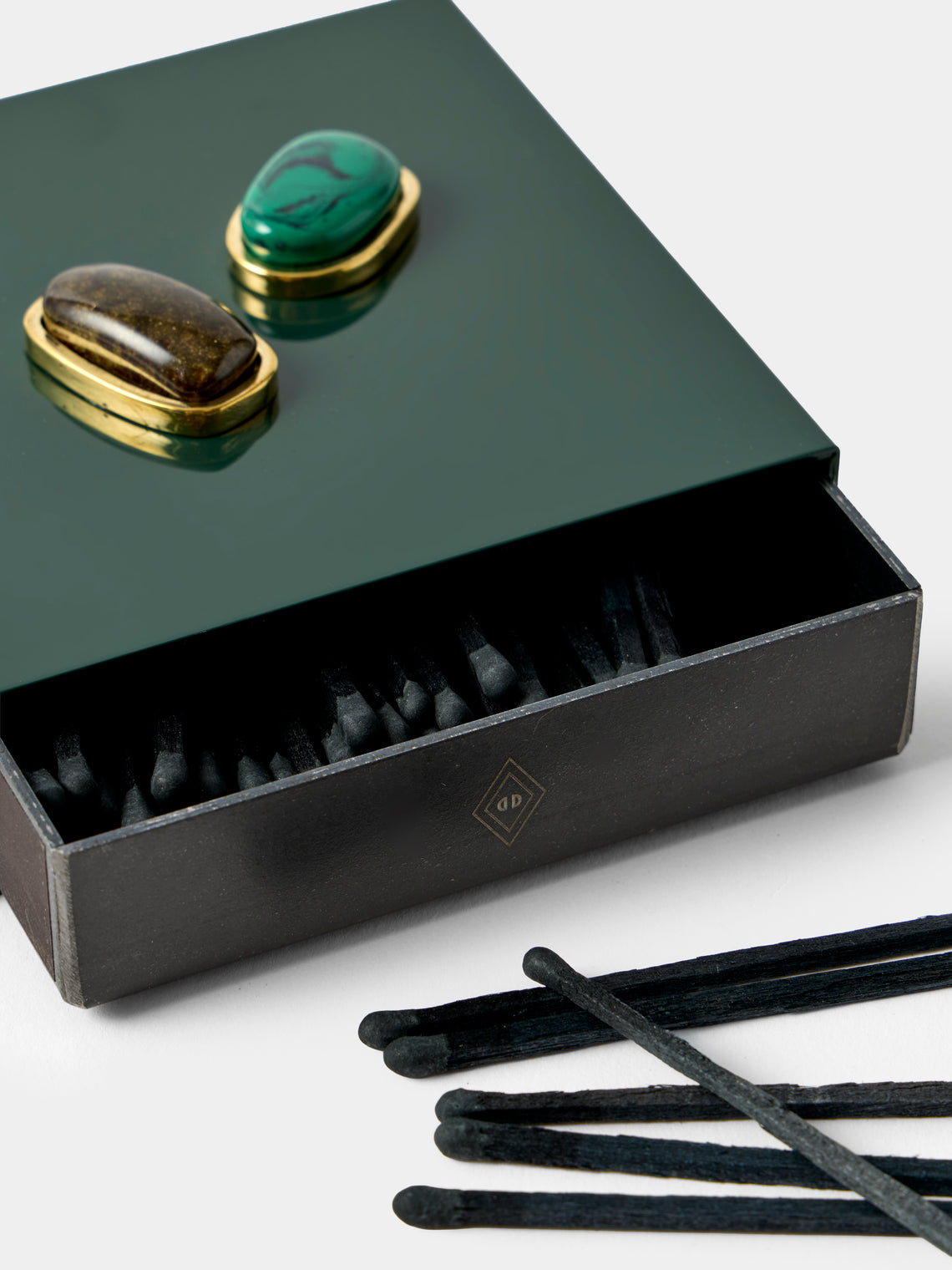 Droulers - Luce Brass and Resin Square Matchbox - Green - ABASK