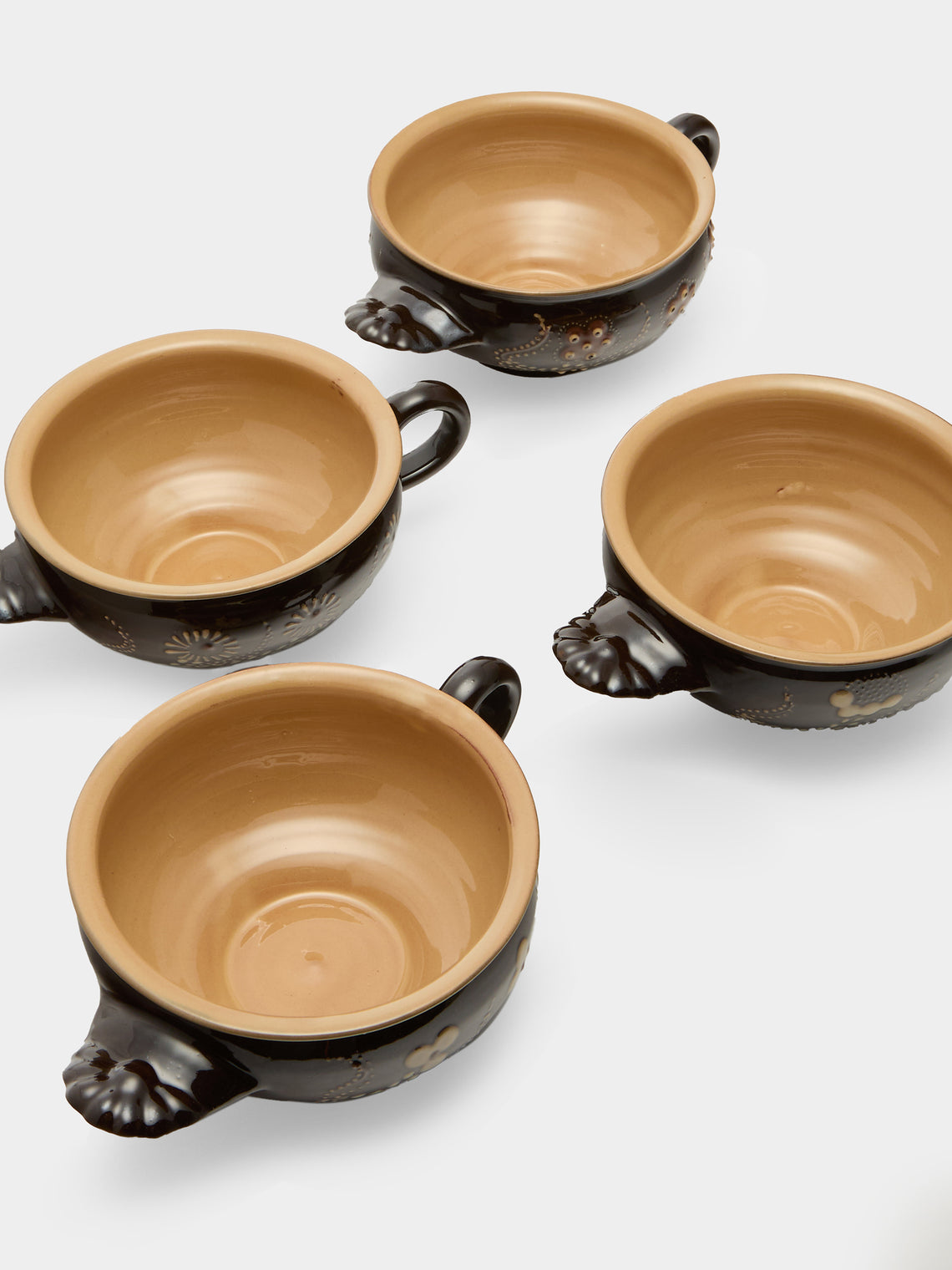 Poterie d’Évires - Flowers Hand-Painted Ceramic Soup Bowls (Set of 4) - Dark brown - ABASK