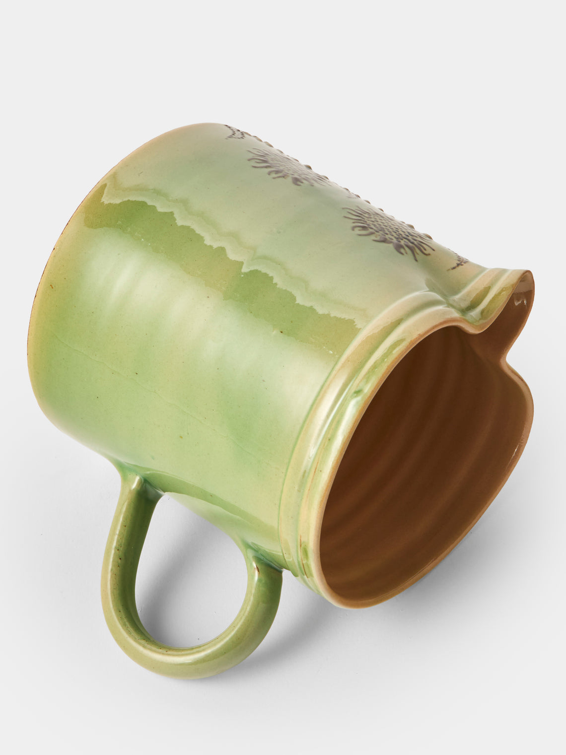 Poterie d’Évires - Flowers Hand-Painted Ceramic Straight-Edge Medium Jug - Green - ABASK