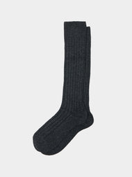 Maria La Rosa - Women's College Ribbed Cashmere Knee-High Socks | One Size - Dark Gray - ABASK - 