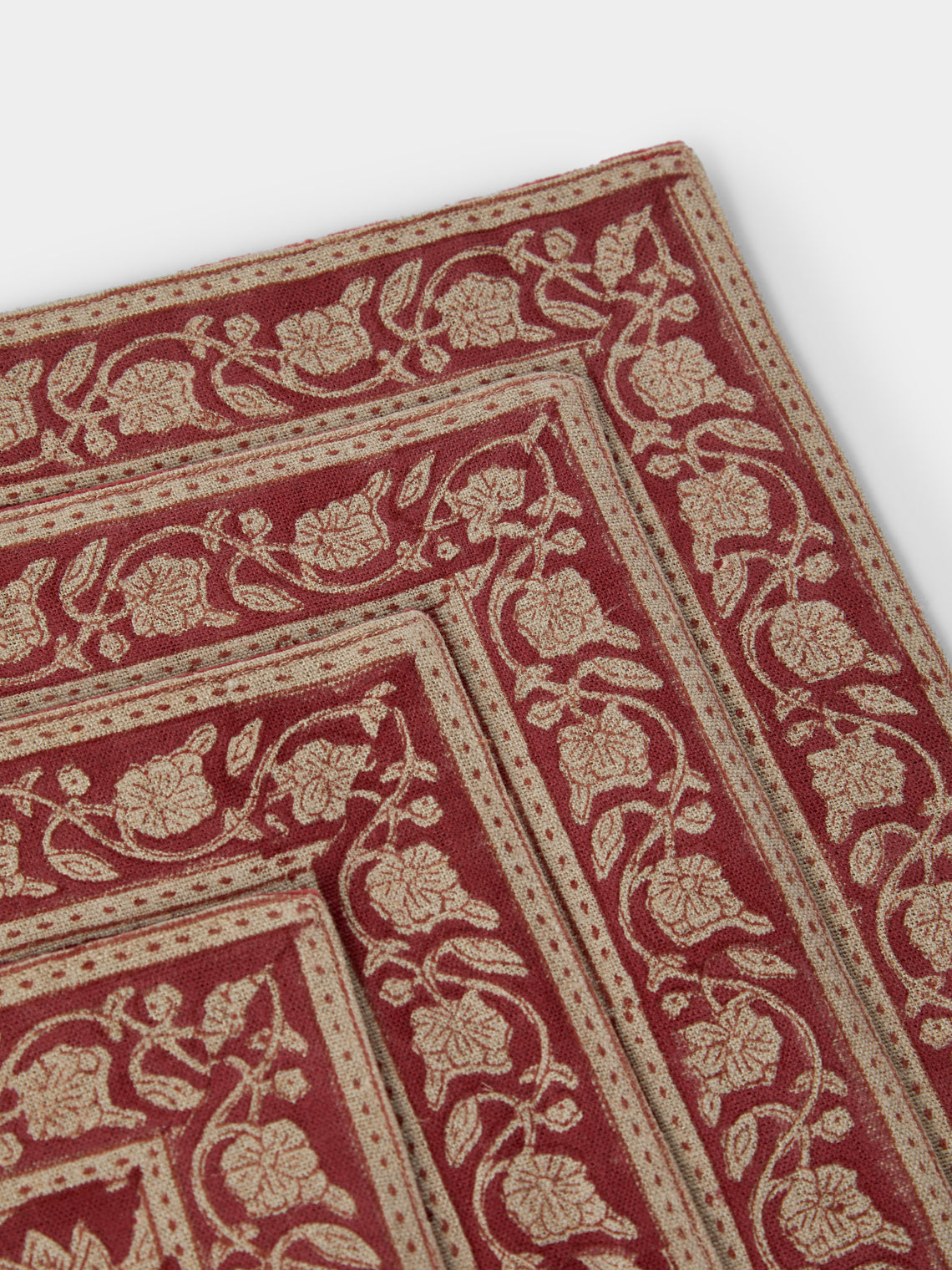 Chamois - | Set of 4 | Indian Rose Block-Printed Linen Placemats - Red - ABASK