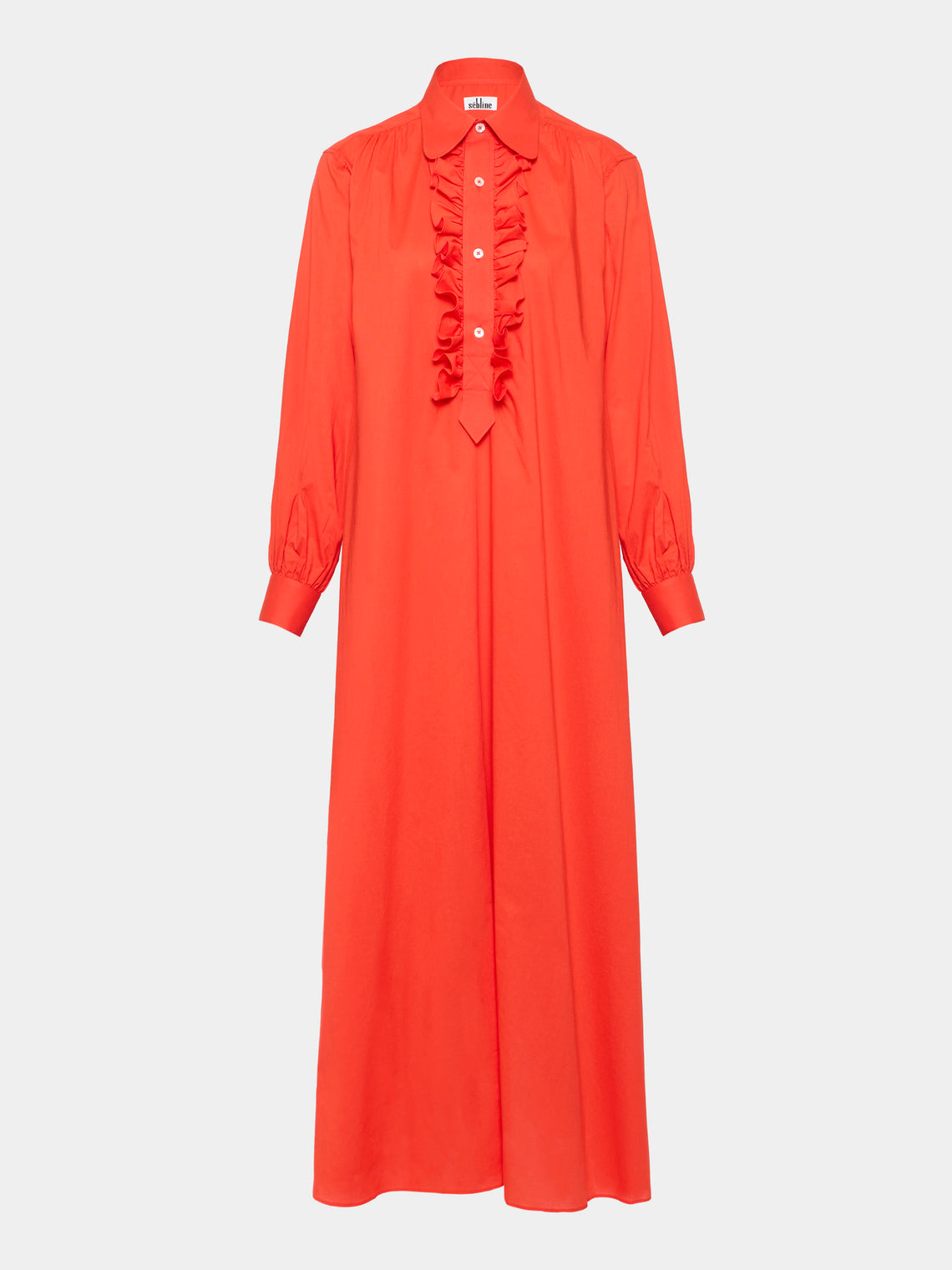 Sebline - Women's Ruffle Cotton Shirt Dress | Size: XS - Red - ABASK - 