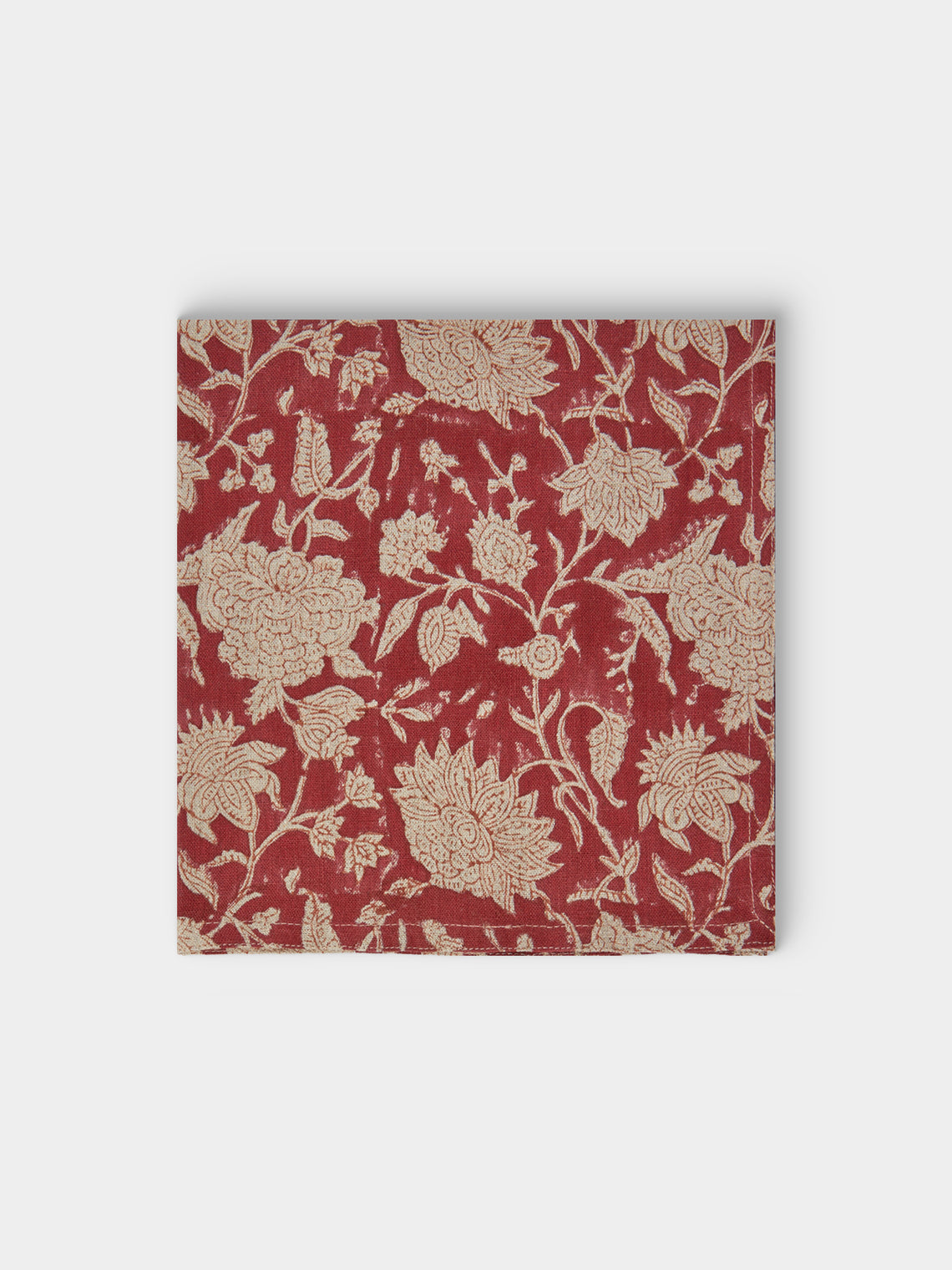 Chamois - | Set of 4 | Indian Rose Block-Printed Linen Napkins - Red - ABASK - 