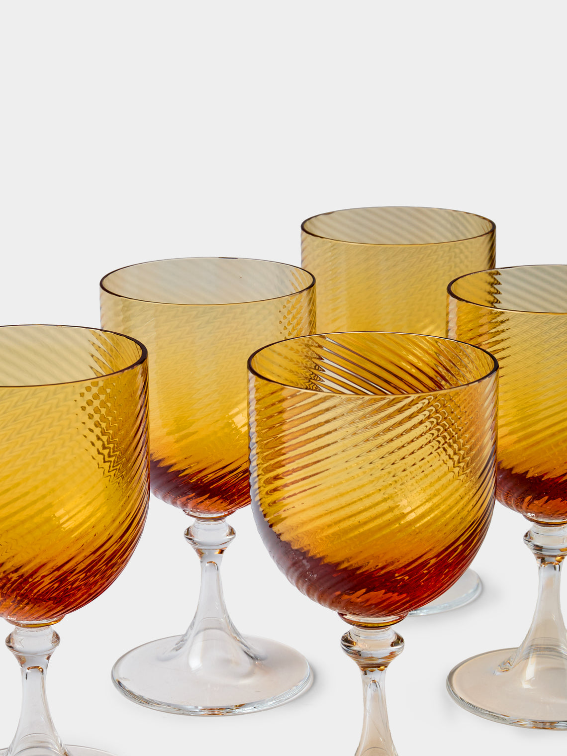 NasonMoretti - | Set of 6 | Twisted Soraya Hand-Blown Murano White Wine Glasses - Yellow - ABASK
