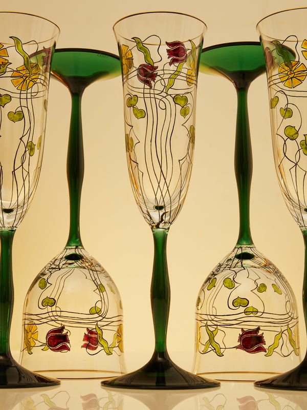 Theresienthal - Serenade Hand-Painted Crystal Champagne Flute (Set of 2) - Green - ABASK