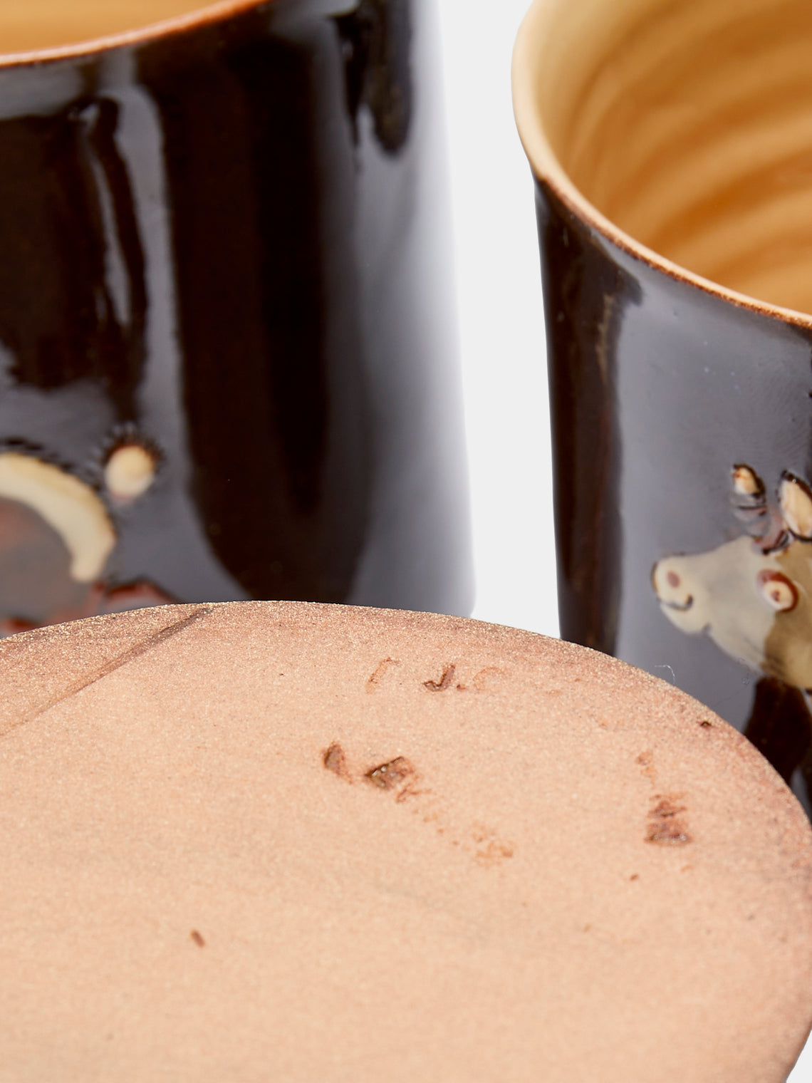 Poterie d’Évires - Animals Hand-Painted Ceramic Mugs (Set of 6) - Dark brown - ABASK