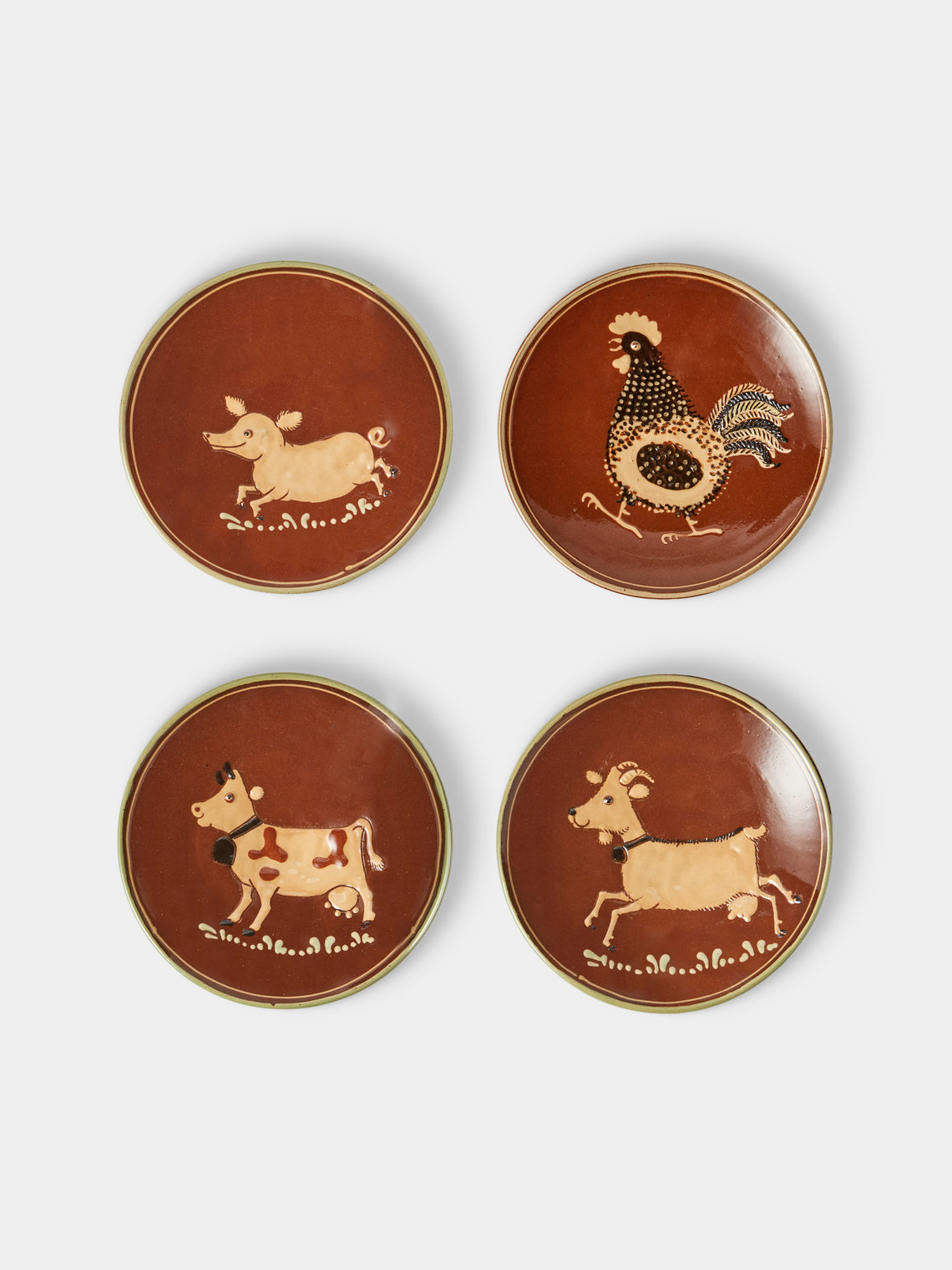 Poterie d’Évires - Animals Hand-Painted Ceramic Plates – 5.5in/14cm (Set of 4) - Light Brown - ABASK - 