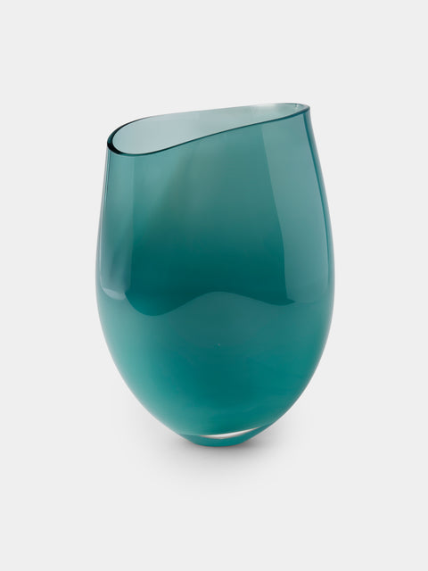 Michèle Oberdieck - Turquoise Seas I Hand-Blown Glass Vase (10.5in/27cm) - Green - ABASK - 