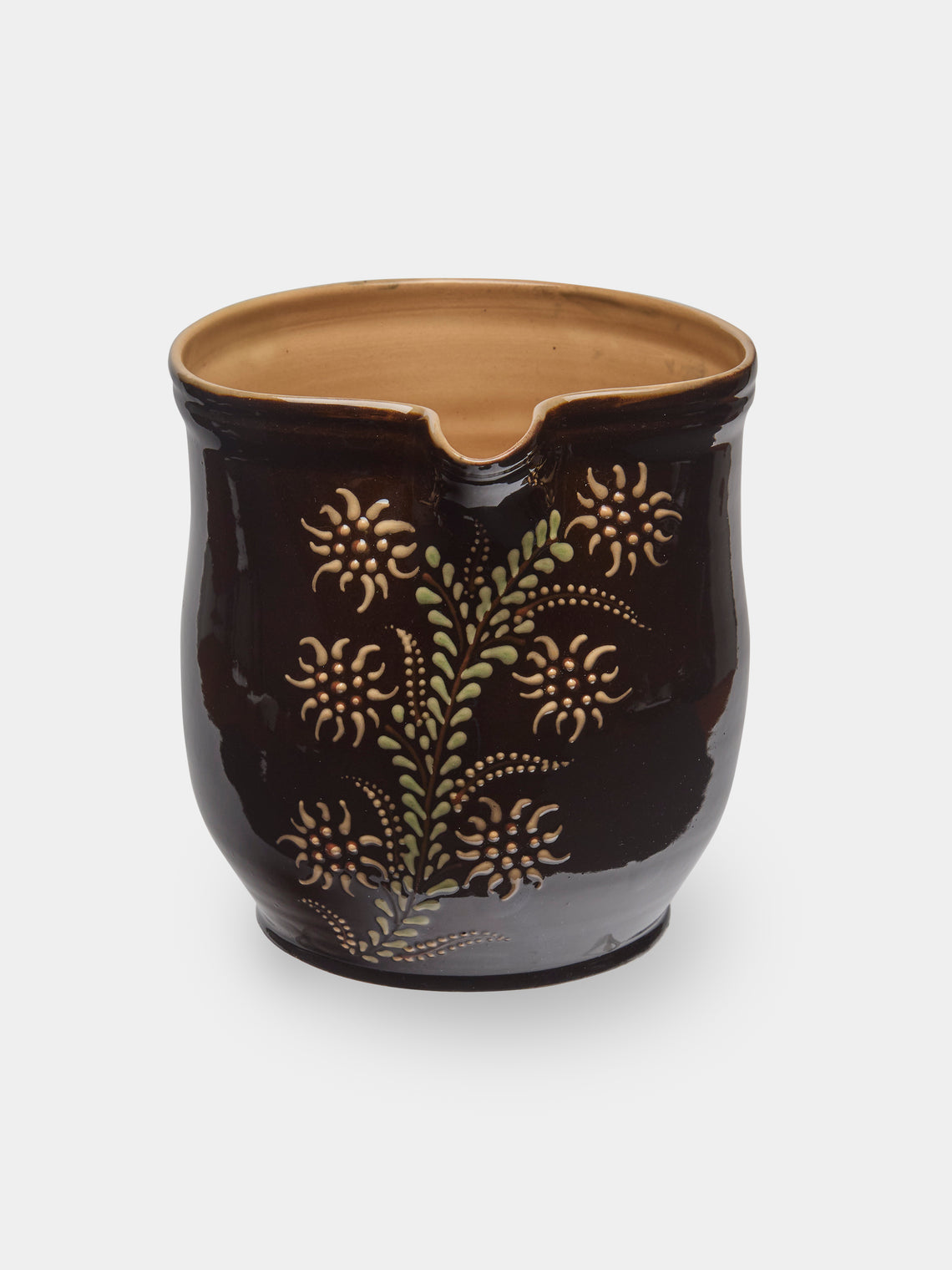 Poterie d’Évires - Flowers Hand-Painted Ceramic Jug (70.5oz/2L) - Dark brown - ABASK