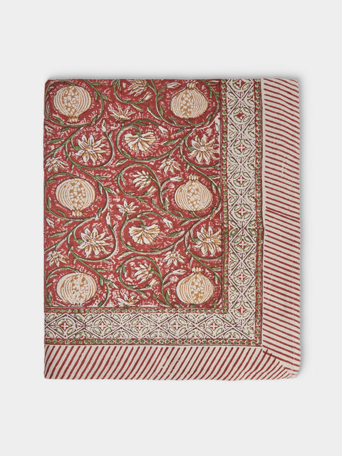 Chamois - Tangier Pomegranate Block-Printed Cotton Rectangular Tablecloth (106.5in/2.7m) - Multiple - ABASK - 
