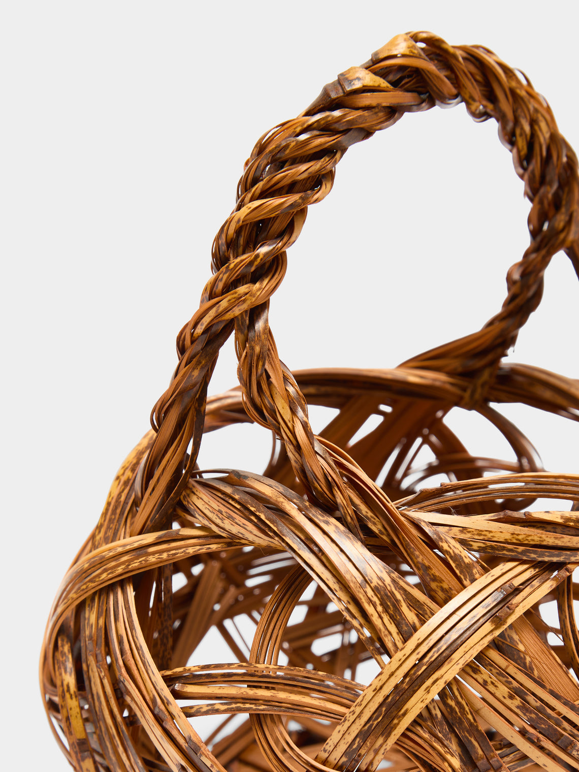 Antique and Vintage - Mid-Century Japanese Bamboo Ikebana Basket - Brown - ABASK