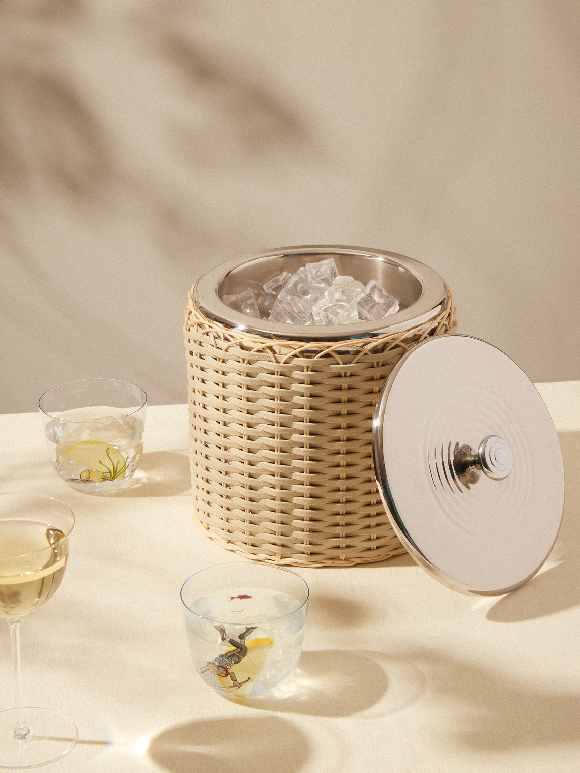 Pigment France - Menton Leather and Rattan Large Ice Bucket - Cream - ABASK