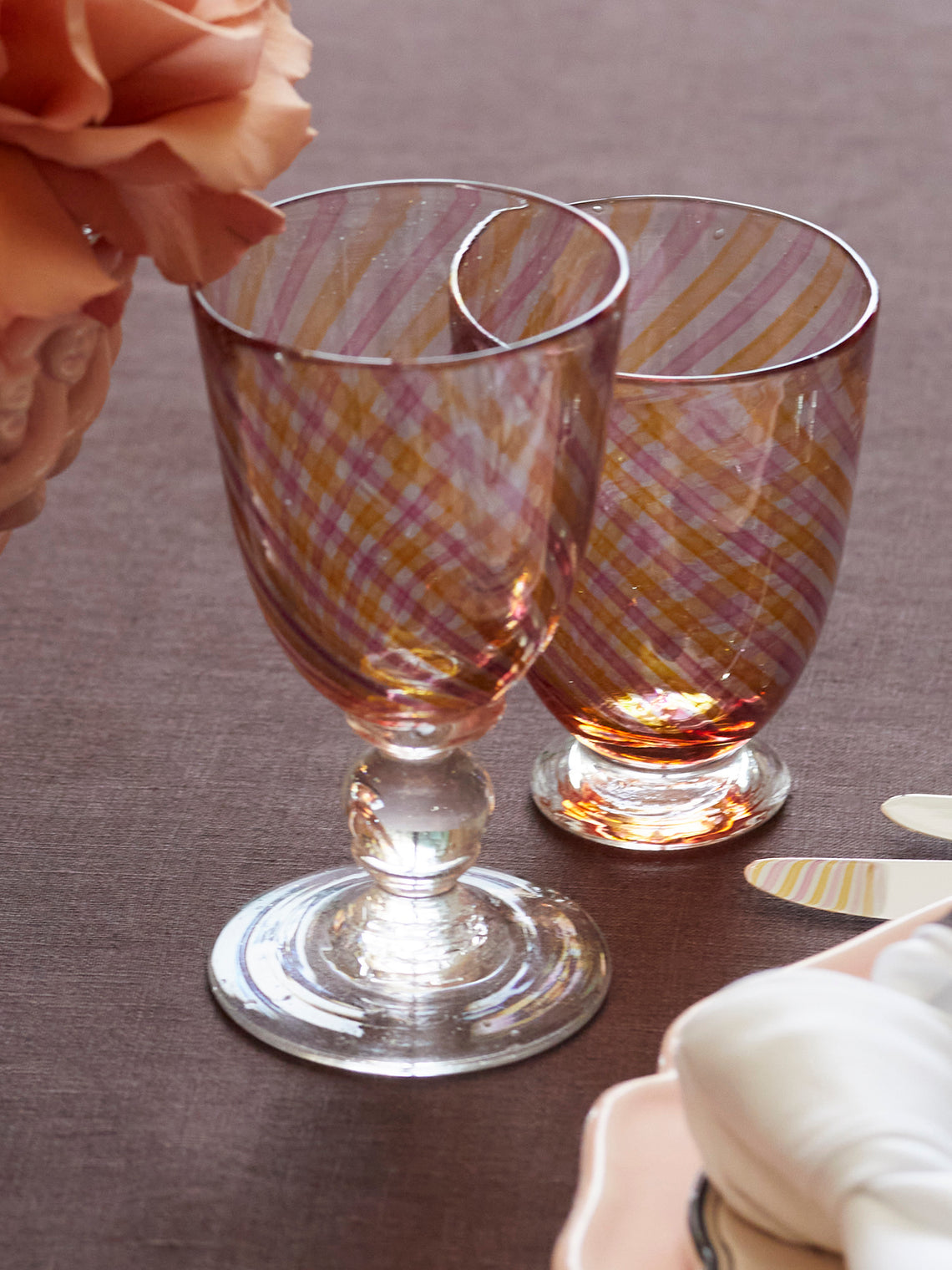 Emsie Sharp - Hand-Blown Striped Wine Glass -  - ABASK