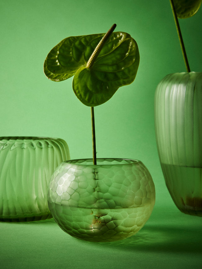 Micheluzzi Glass - Bocia Verdino Diamante Hand-Blown Murano Glass Vase (5.5in/14cm) - Green - ABASK