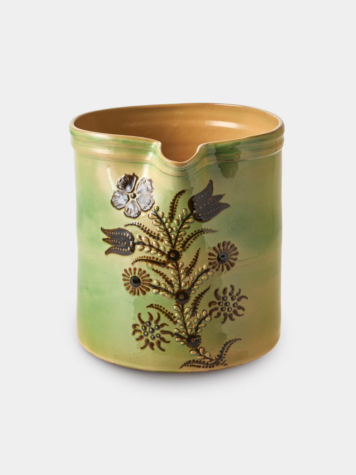 Poterie d’Évires - Flowers Hand-Painted Ceramic Straight-Edge Extra Large Jug - Green - ABASK