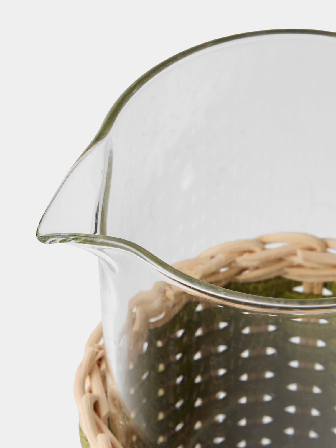 Pigment France - Marseille Leather and Rattan Glass Pitcher (42oz/1.2L) - Green - ABASK