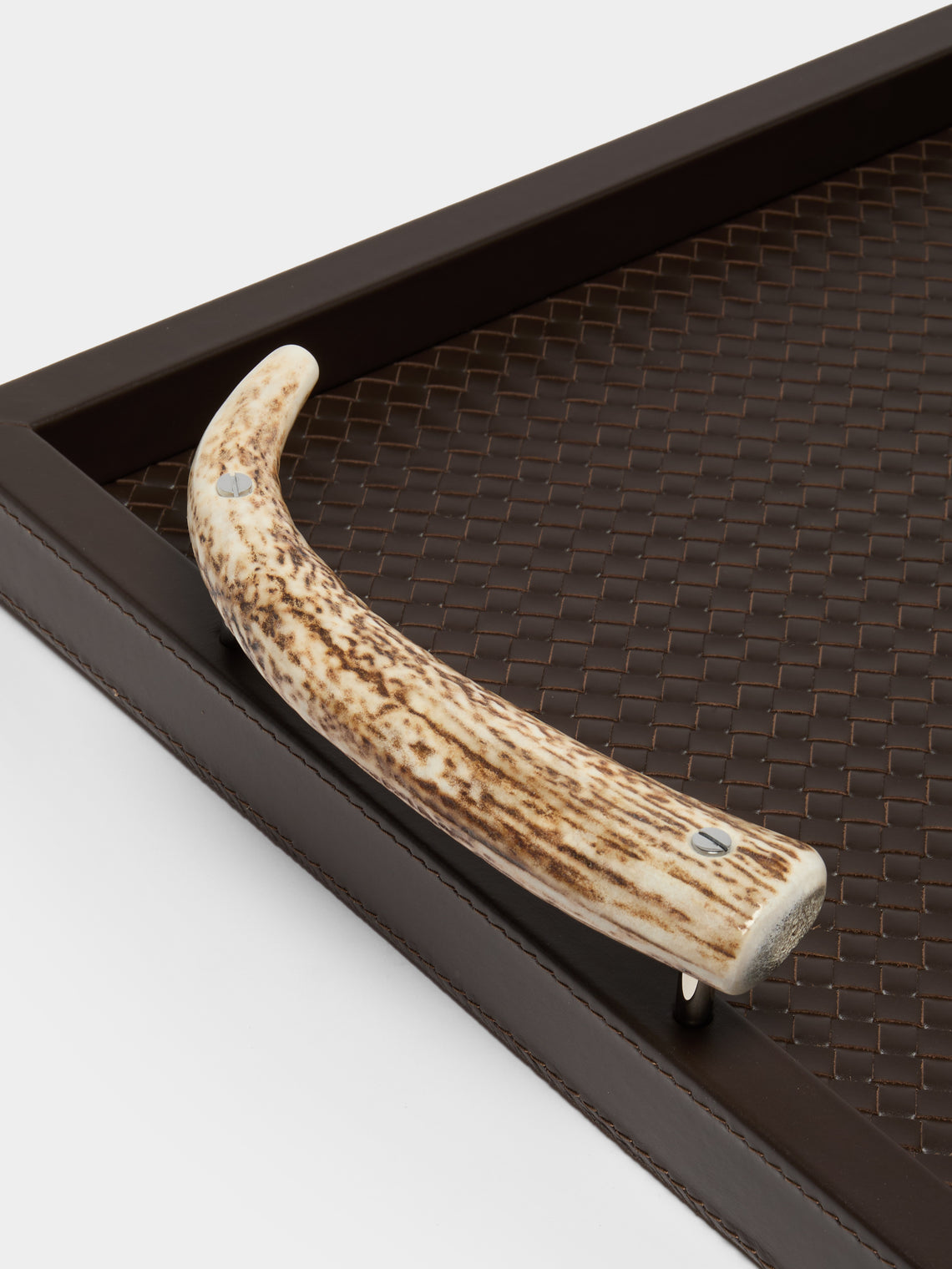 Riviere - Dafne Handwoven Wood and Deer Horn Tray (23.5in/60cm) - Brown - ABASK