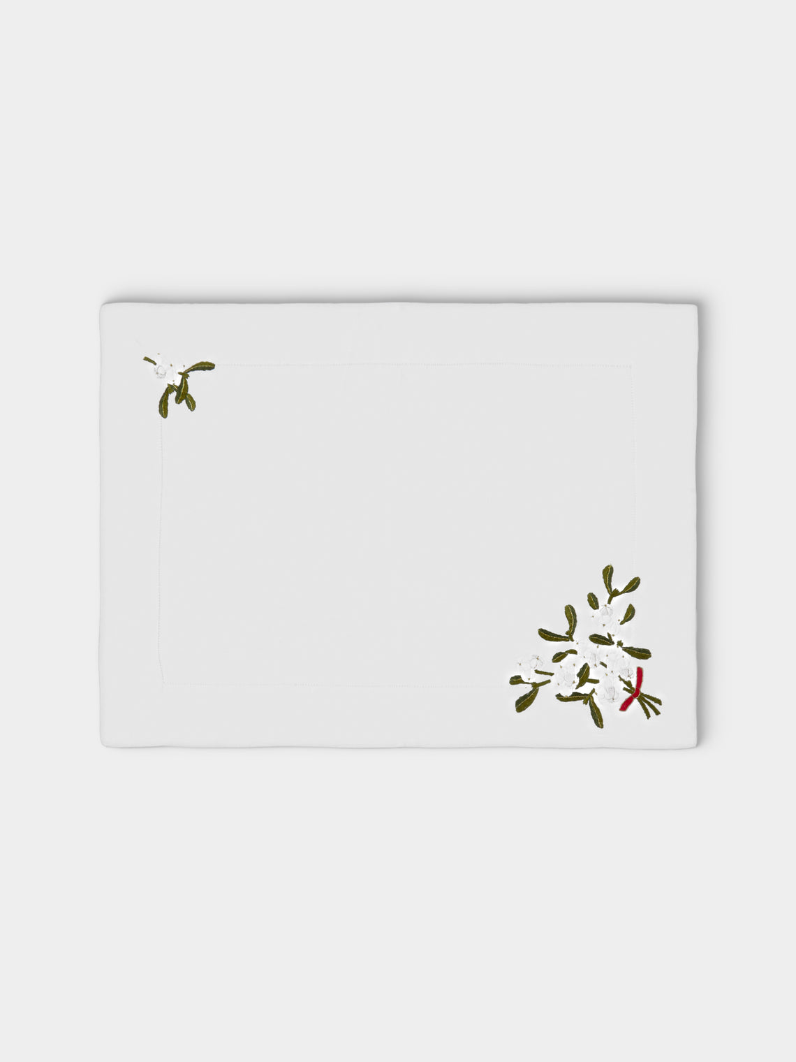 ERI Textiles - | Set of 4 | Mistletoe Bunch Hand-Embroidered Linen Placemats - Multiple - ABASK - 