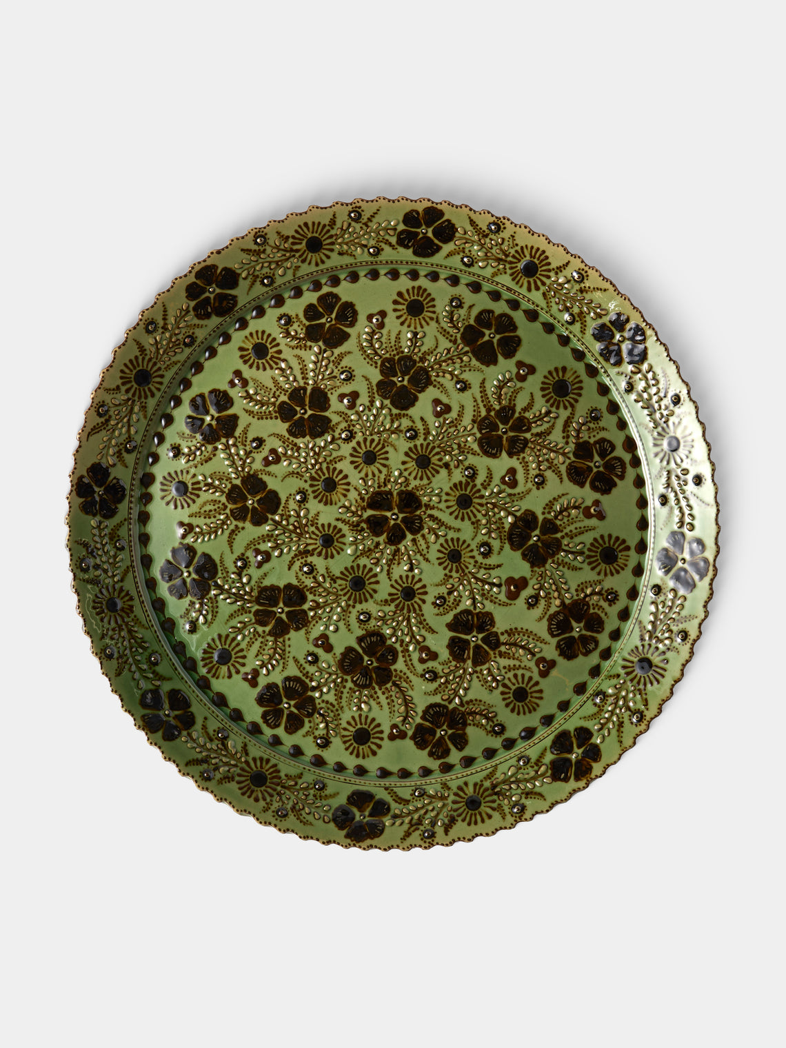 Poterie d’Évires - Flowers Hand-Painted Ceramic Large Platter - Green - ABASK - 