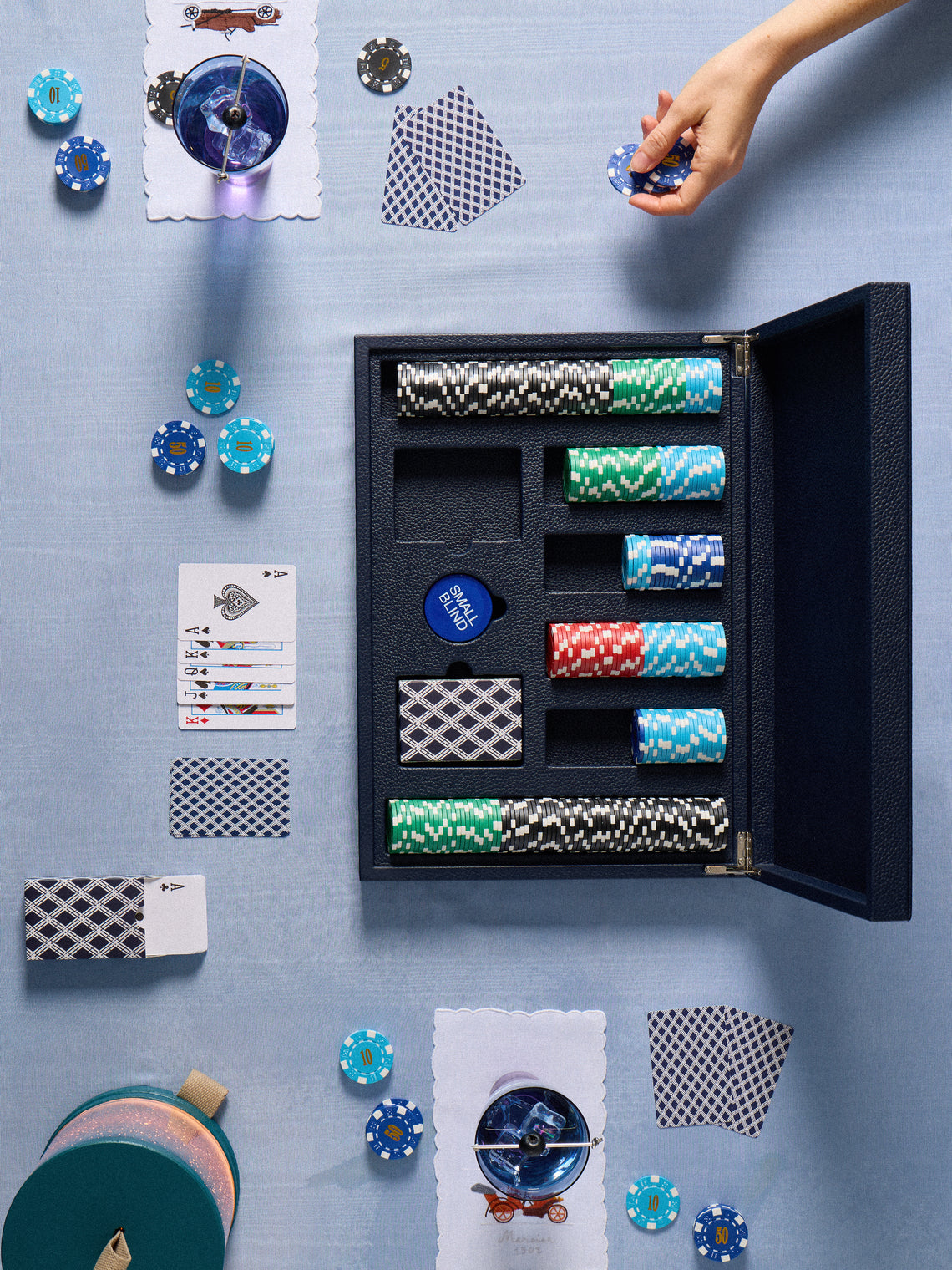 Belotier - Leather Poker Set - Navy - ABASK